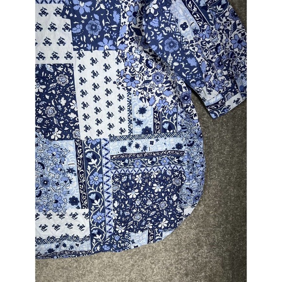 Woman Within 1/2 Sleeve V-Neck Floral Patchwork Popover Top Womens 18/20 Blue - Picture 11 of 14